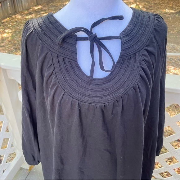 Woman Within Women Blouse Black Round‎ Tie Neck 3/4 Sleeve Witchy Goth Top Read - Picture 6 of 11